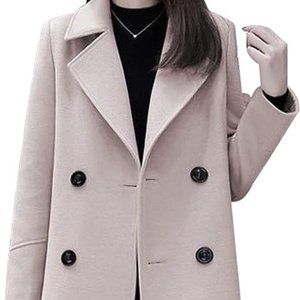 Chouyatou Women's Basic Essential Double Breasted Mid-Long Wool Blend Pea Coat